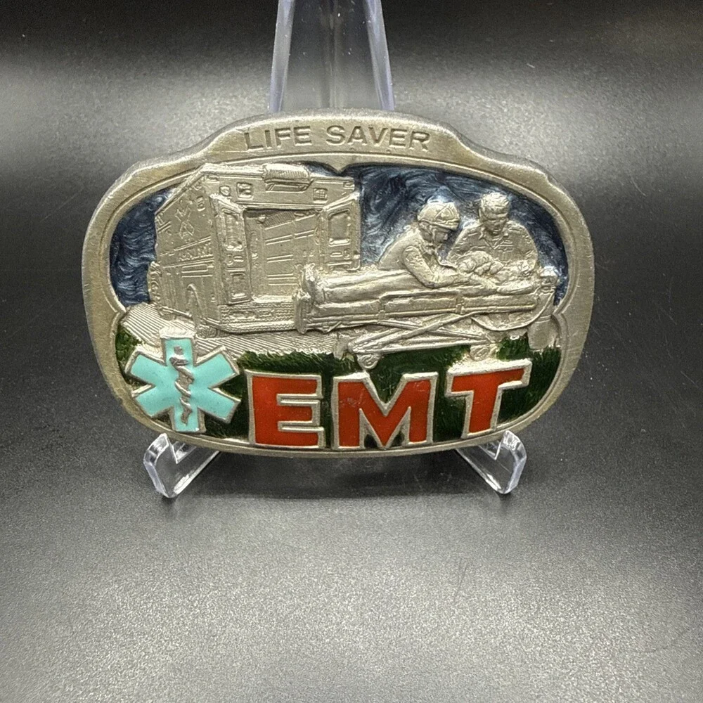 Vintage 1985 C+J USA Made EMT Life Saver Belt Buckle With Case